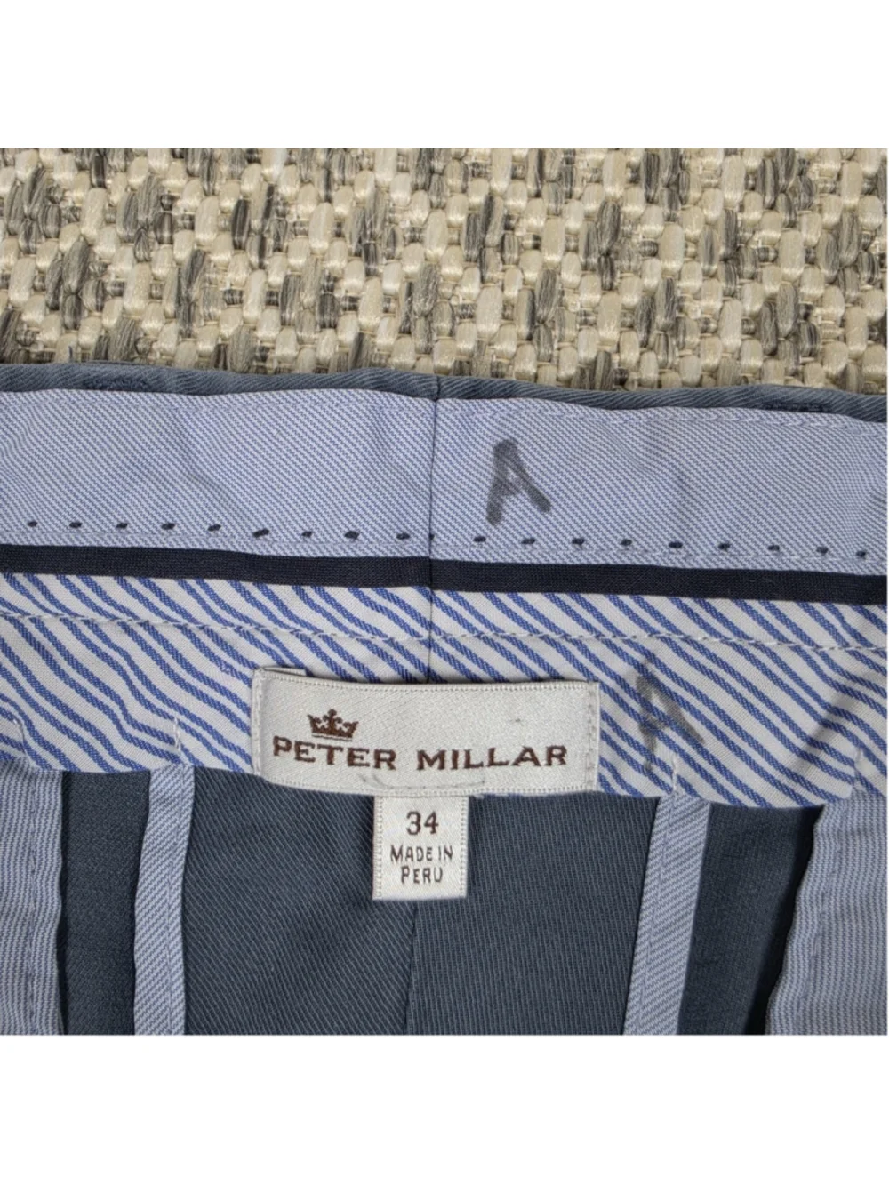 Peter Millar Mens Blue Chino Shorts Size 34 Flat Front Golf Casual Pima Cotton